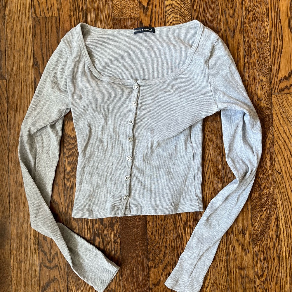 Gray Long Sleeve Button-Up Top